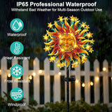 Solar Wind Spinners for Yard Garden - 60.3 Inch 360° Metal Sun Wind Sculptures Outdoor Clearance Kinetic Windmills with Vine String Shining LED Lights for Patio, Lawn Xmas Garden Decoration