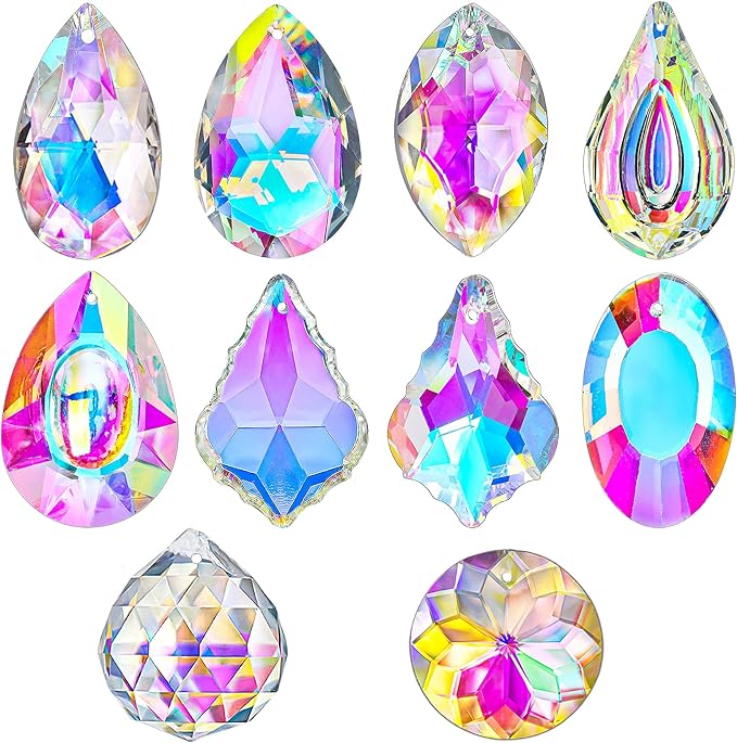 kanpura 10pcs Colorful Crystal Suncatcher Prism Chandelier Crystals Replacement for Lamp Windows Hanging Crystals Prisms for Birthday Christmas Wedding Party Decor