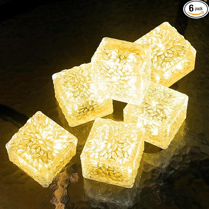 JKIMK Solar Brick Lights Outdoor Waterproof Patio Brick Lights Garden Decor for Outside 6 Packs for Patio,Yard,Walkway,Pathway Decor