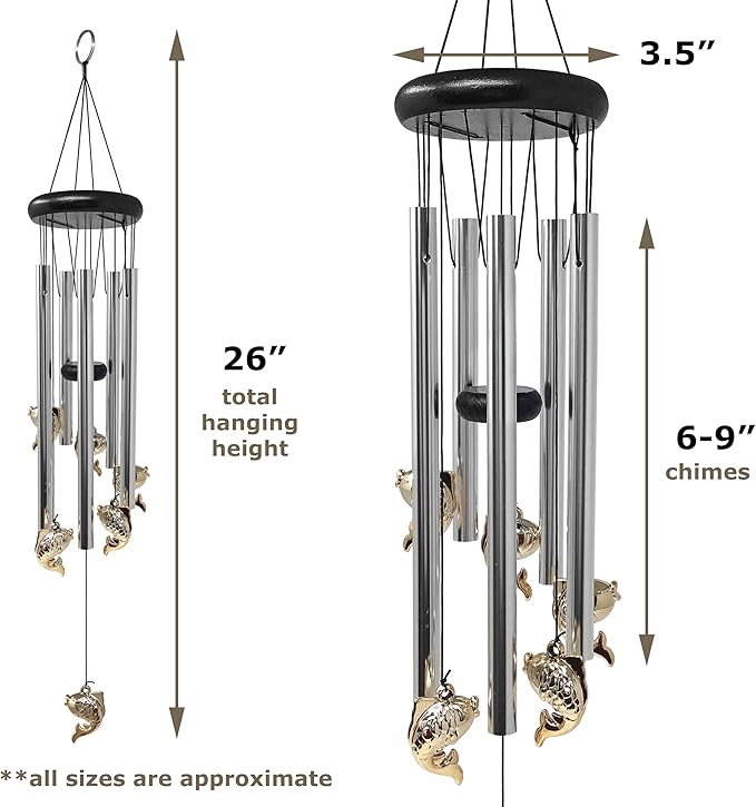 Fish Windchime - Soothing Wind Chimes for Porch or Garden Décor - Ideal Gift for Cabin at The Lake or Beach - 26" L