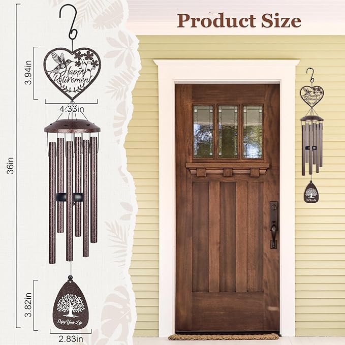 YHmall Retirement Gift for Woman Men, 36 Inch Wind Chimes for Outside, Happy Retired Gifts for Women Teacher Coworker Colleague, Large Windchimes Outdoors Retirement Party Decorations