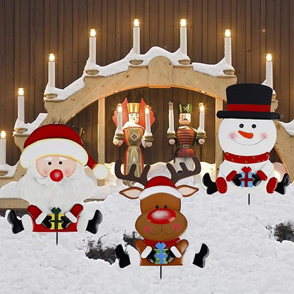 Lulu Home Christmas Yard Signs, 3 Packs Metal Snowman Santa Claus Reindeer Stakes, Xmas Decorative Garden Stakes for Holiday Yard Lawn Outdoor Decoration