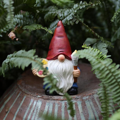 Garden Gnome with Paint Palette and Brush Statue Decoration Figurine Ornament for Indoor Outdoor Home Patio Yard Lawn,Gift for Mom