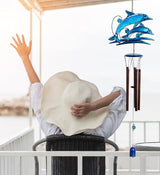 CoTa Global Jumping Dolphins Wind Chime - Handcrafted Glass and Metal Chime - Hanging Dolphins Decoration for Indoor and Outdoor Spaces, Hanging Ocean Animal Windchime Decor Gift - 35 Inches