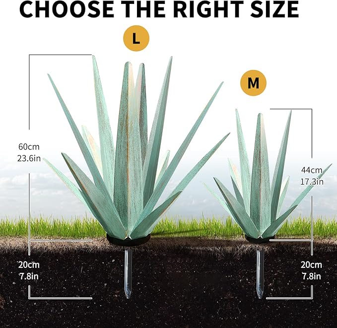KODIBO Large Tequila Rustic Sculpture, Rustic Metal Agave Plants for Outdoor Patio Yard, Home Decor Hand Painted Metal Agave Garden Yard Statue, Outdoor Lawn Ornaments (Mint Green - L)