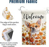 Chihuahua Fall Garden Flag Autumn Dog Yard Sign Orange Floral Thanksgiving Outdoor Banners for Outside 12x18 Double Sided Small Wild Flower Lawn Decorations