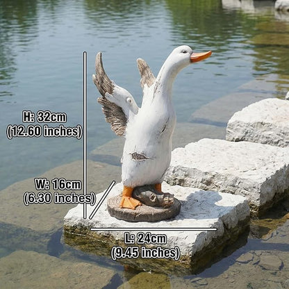 12" Real Farm Porch Duck Statue, Resin Large Lawn Yard Porch Goose, Whimsical Outdoor Decor Gift Idea, Concrete Porch Goose Perfect for Garden, Patio, Backyard - Durable & Weather-Resistant
