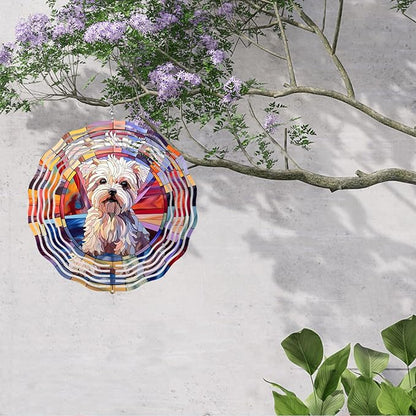 Maltese Dog Wind Spinner Pet Dog Memorial Gifts, Vibrant 3D Kinetic Aluminum Metal Yard Art, Loss of Dogs Sympathy Gifts, Hanging Outdoor Garden Decor, 8" Wind Sculptures for Patio, Porch (Maltese7)