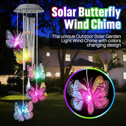 Solar Butterfly Wind Chimes, Color-Changing, Outdoor, Solar-Powered, 9.5 x 5.25 x 2 inches