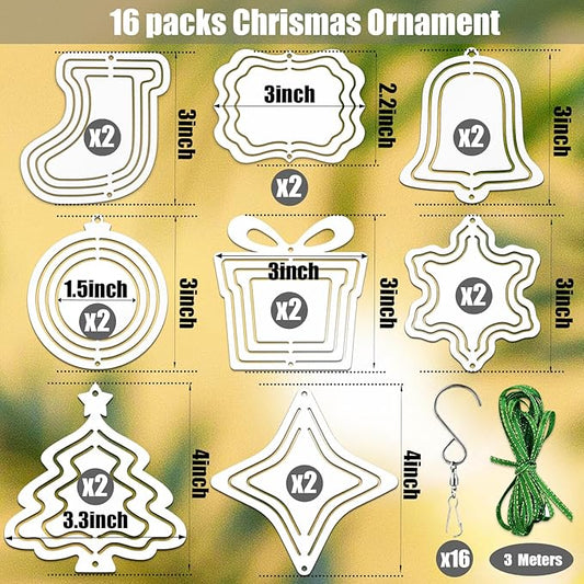 16 Pack 3inch 4inch Sublimation Wind Spinner Blanks 3D Aluminum Metal Wind Sculpture Kinetic Spinners for Yard and Garden Indoor Art Sublimation Christmas Ornament Hanging Decoration