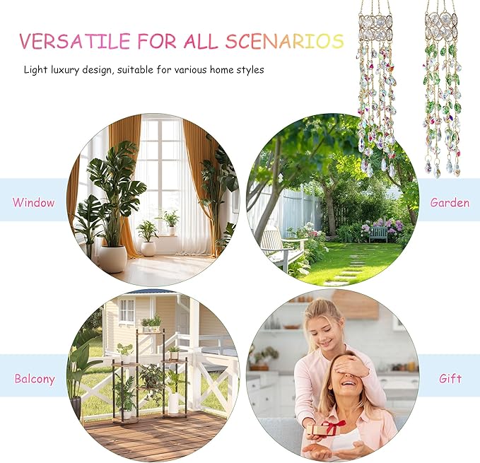 HDCRYSTALGIFTS 2 Pack Crystal Suncatchers for Window Hanging, Rainbow Maker Crystal Prism Sun Catcher Indoor Window Outdoor Home Garden Decor Retirement Gift,17inch