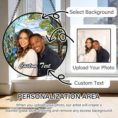 Personalized Pet Custom Photo Faux Stained Glass Window Hanging - Loss of Dog Sympathy Gift Memorial Gifts Customized Ornaments Christmas Mother's Day for Lovers Women Men Dad Mom Nana