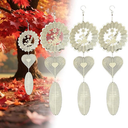 Stainless Steel Wind Spinner,3D Silver Indoor Outdoor Garden Decoration Crafts Ornaments,Metal Wind Chimes for Outside Decor,Decorations to Scare Away Yard Birds (Fairy Combination 3)