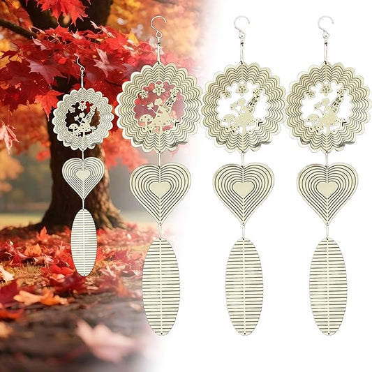 Stainless Steel Wind Spinner,3D Silver Indoor Outdoor Garden Decoration Crafts Ornaments,Metal Wind Chimes for Outside Decor,Decorations to Scare Away Yard Birds (Fairy Combination 3)