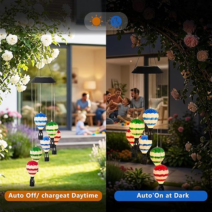 Hot Air Balloon Solar Light Waterproof,Solar-Powered Wind Chimes for Garden,Hot Air Balloon Solars Lights Outdoor,Hanging Camping Lantern for Patio,Backyard,Lawn,Porch,Garden