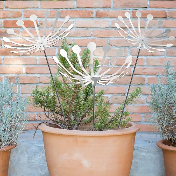 3Pcs Raw Dandelion Creativity Iron Art with Flower Stems Dandelions Garden Stake Metal Flower Pots Lawn Decor for Parents Gift Wedding Outdoor Furniture Home Yard Farm Courtyard Decoration