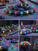 C9 Multicolor Christmas Pathway Lights,38FT 25 Pcs Multicolored Extendable Waterproof Christmas Walkway Lights with Multicolor Bulbs and Stakes for Outdoor Lawn Garden Sidewalk Xmas Decorations