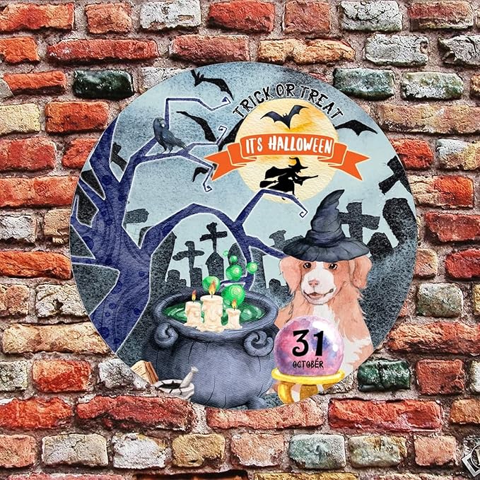 Retro Metal Sign 12"x12",Happy Halloween Scary Night Grave Witch Bats Trick Or Treat Dog Aluminum Tin Metal Sign for Home Living Room Bedroom Garden Farm Patio Decor Wall Art Poster