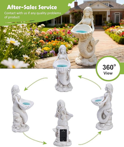 Nacome Solar Mermaids Birdbath Garden Decor: Outdoor Statues Ornaments for Outside Decorations Yard Art Lawn Porch Patio Balcony - Birthday Gifts for Mom Grandma Women Lover