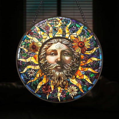 Stained Glass Window Hanging Moon Suncatcher 8 Inch, Indoor Outdoor Wall Art Home Decor, Sun Catchers, Birthday for Women Men