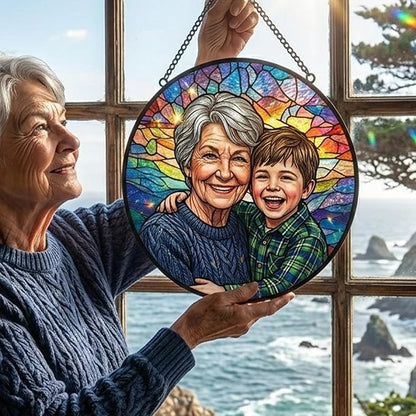 Personalized Stained Glass Suncatcher, Custom Photo Suncatcher for Grandma, Colorful Window Decor, Window Hanging Ornament, Ideal Gift for Mom, Grandma, Mother’s Day, Birthdays