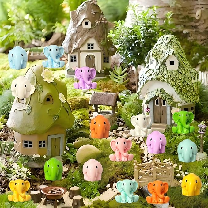 96 PCS Small Elephant Figurines - 0.8" Tiny Resin Elephants in 8 Colors for Fairy Garden, DIY Crafts, Home Decor, Table Scatter