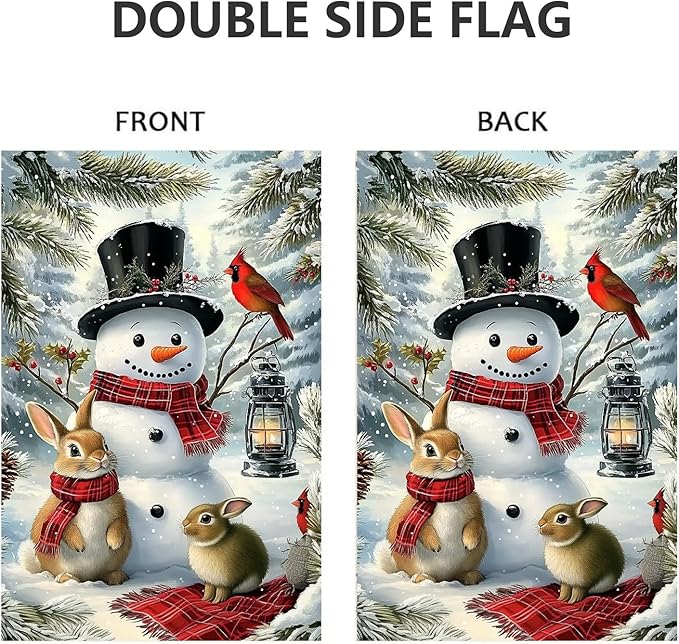 Winter Garden Flags 12x18 Double Sided, Small Burlap Outdoor Holiday Farmhouse Rustic Snowman Bunny Xmas Garden Flag Christmas Decorations Yard Lawn Porch Flags for Outside Decor