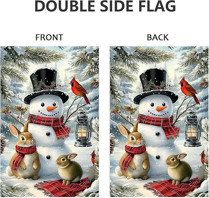 Winter Garden Flags 12x18 Double Sided, Small Burlap Outdoor Holiday Farmhouse Rustic Snowman Bunny Xmas Garden Flag Christmas Decorations Yard Lawn Porch Flags for Outside Decor