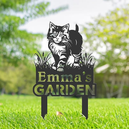 Personalized Cute Cat Kitten Metal Garden Sign,Custom Yard Sign With Stake,Outdoor Garden Décor,Pet Cat Lawn Garden Decorated Statue,Cat Sympathy Yard Metal Sign,Cat Lover Gifts Kailyard Plaque.