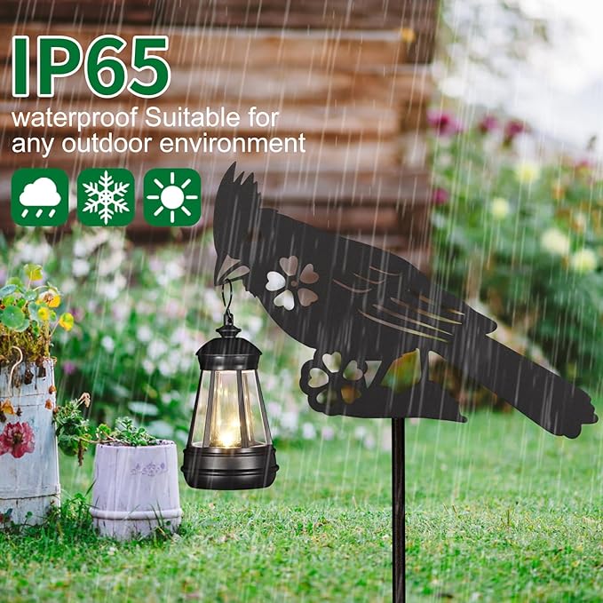 2Pack Solar Outdoor Garden Lights Stakes Solar Metal Flower Cardinal Lawn Deco Statue Patio, Outdoor Decor, Garden Decorations, Lawn Ornaments