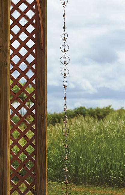 Ancient Graffiti Flamed Copper Heart Rain Chain, 4" x 96" x 4"