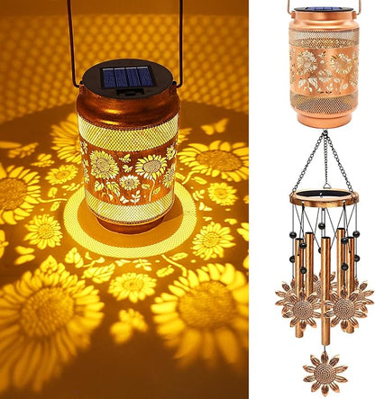Sunflower Solar Wind Chimes for Outside, Gifts for Mothers Day Mom Women Grandma Birthday Memorial Teacher, 32" Windchimes Outdoor Decor Hanging Solar Lantern for Garden Porch Patio Backyard