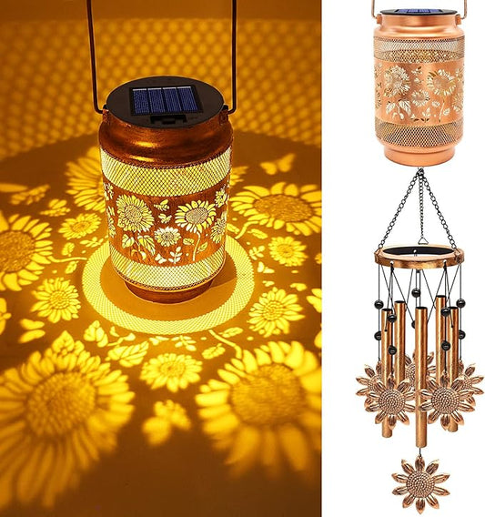 Sunflower Solar Wind Chimes for Outside, Gifts for Mothers Day Mom Women Grandma Birthday Memorial Teacher, 32" Windchimes Outdoor Decor Hanging Solar Lantern for Garden Porch Patio Backyard