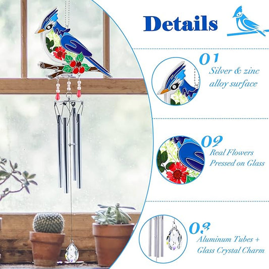 KY&BOSAM Blue Bird Wind Chime with Crystal Sympathy Wind Spinner Memorial Wind Chimes for Loss of Loved One Bereavement Gift in Memory Memorial Gifts for Loss of Mother Father Husband Condolences Gift