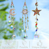 H&D HYALINE & DORA 3Pcs Sun Catchers with Crystals Glass Prisms Rhinestones Suncatcher Rainbow Maker Pendant Indoor Window Home Car Decor Gift(Star, Sun, Moon)