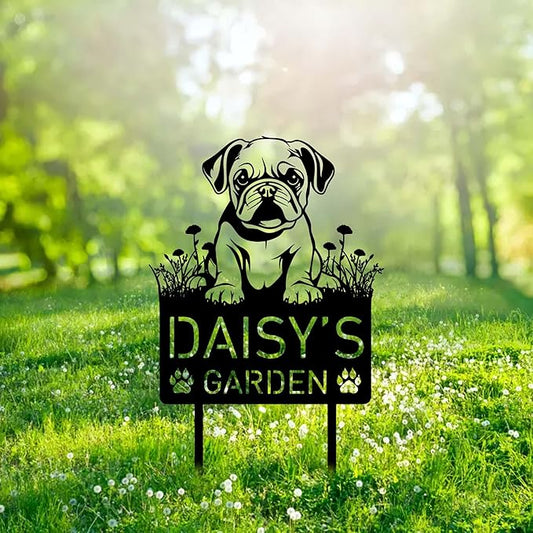 Custom Baby Bulldog Dog Metal Memorial Garden Stake Personalized Pet Grave Marker Name Sign Remembrance Stake Decor,Memorial Statue Sign for Garden Outdoor Outside Yard Decor Sympathy Puppy Dog Loss.