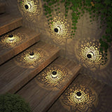 gardencave 2 Pack Solar Fence Lights Metal Solar Powered Outdoor Wall Deck Lights Lotus Theme Waterproof Fence Light for Garden Post Patio Backyard Yard Decor (Lotus, 2 Pack)