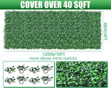 Grooy 48"x 120"(40 sq.ft) Artificial Boxwood Roll Panels with Flowers, UV-Anti Faux Ivy Leaves Privacy Fence Screen, Grass Wall Roll Panels for Indoor Home Decor and Outdoor Garden Backyard