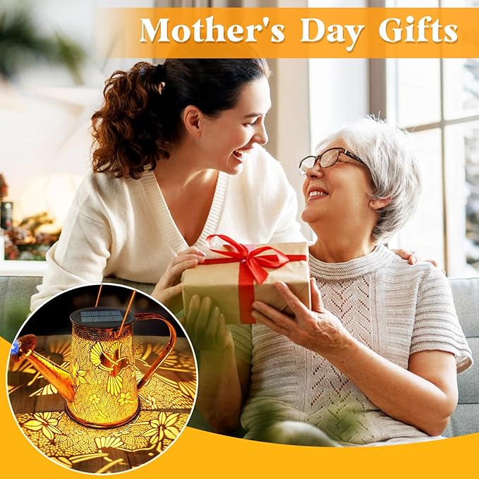 Solar Watering Can Lights, Hummingbird Gifts for Mothers Day Women Mom Grandma Birthday, Waterproof Outdoor Garden Decor Large Hanging Solar Lanterns Garden Lights for Porch Yard Flowerbed Pathway