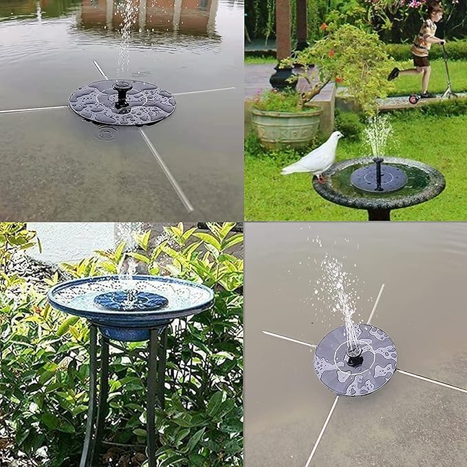 Solar Bird Bath Fountain Pump,Solar Fountain Pump with 7 Removable Nozzles and 4 Anti-Collision Bars,Solar Floating Fountain Pump for Bird Bath,Pond,Garden,Backyard Decoration,Outdoor ,Aquarium