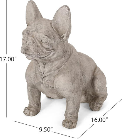 Merax French Bulldog Garden Statue - Outdoor Cast Stone Decor, Rustic White Finish, Weather-Resistant Patio or Yard Art, No Assembly Required