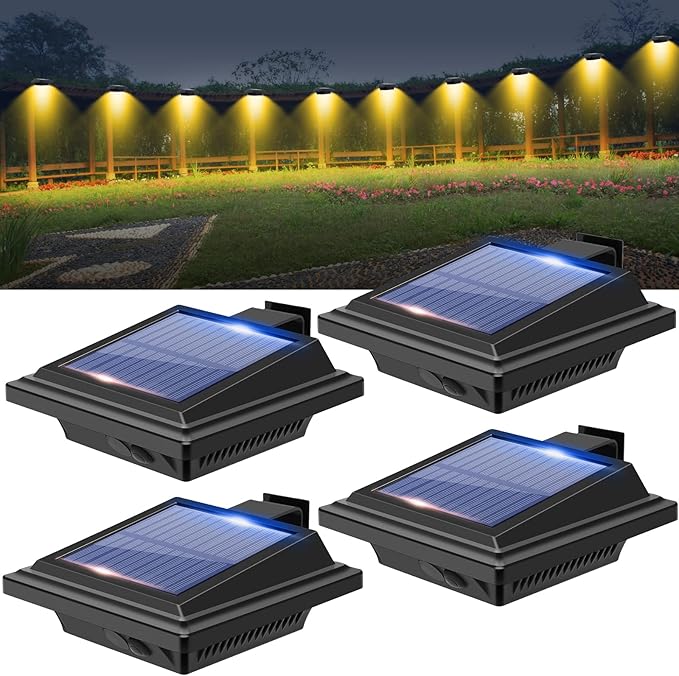 Gutter Lights, 40 LED Solar Patio Decor Lights - Deck, Fence, Wall, Backyard, Porch, Pool, Step Lights (4Pack - Black, Warm White Light)