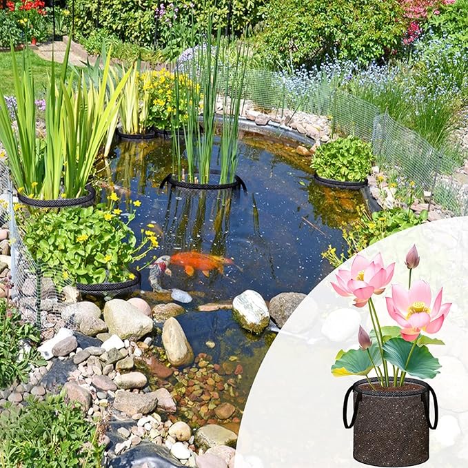 6 Pcs Pond Planting Bags, Mesh Aquatic Pond Lily Planter with Handles Reusable Water Gardens Plant Pots for Aquatic Plants, Marsh Plant Garden Terrestrial Plant (6)