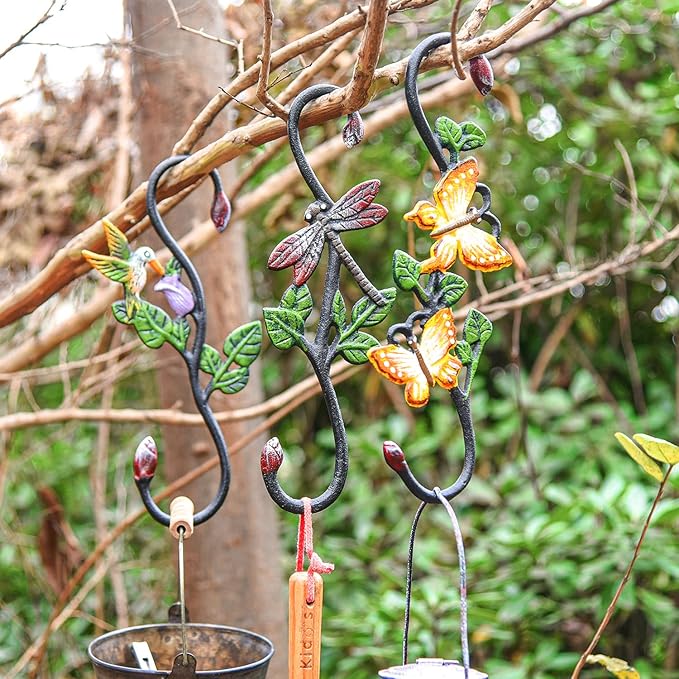Sungmor Cast Iron Garden Hook Set, 11 Inch S Hook for Hanging, Decorative Flower Pot Hanger, Indoor/Outdoor Large Strong Ceiling Hooks for Macrame, Wind Chime, Bird Feeder