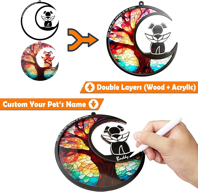 BamLue DIY Dog Angel Memorial Suncatcher, Memorial Gifts for Loss of Dog,Loss of Pet Sympathy Gift, Life Tree of Loss of Sympathy Gift