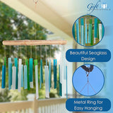 Blue Handworks Sea Glass and Driftwood Chime - Sandblasted Glass and Found Wood Hand Crafted Wind Chime