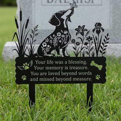 Rngmsi Pet Grave Markers Dog Outdoor, Dachshund Grave Markers for Cemetery, Metal Garden Stake Decorations for Memorial Loss Pet Decor for Outdoors Lawn Patio Outside Pathway(11 X 14 Inches)