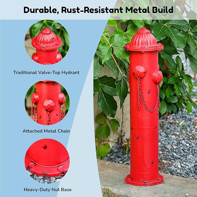 Fire Hydrant for Dogs to Pee On, 24" Metal Dog Fake Fire Hydrant Pee Post Red for Outdoor Training, Pee Pole with Ground Stakes, Fillable Base for Yard, Garden, Patio