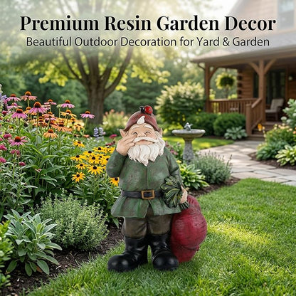 Topadorn Gnomes Figurine Resin Sculpture Garden Gnome Drag a Brunch of Radishes Statue with a Ladybug for Indoor Outdoor Decor, Radish Harvest 10 Inch, Weatherproof Garden Gnome Yard Statue Decor