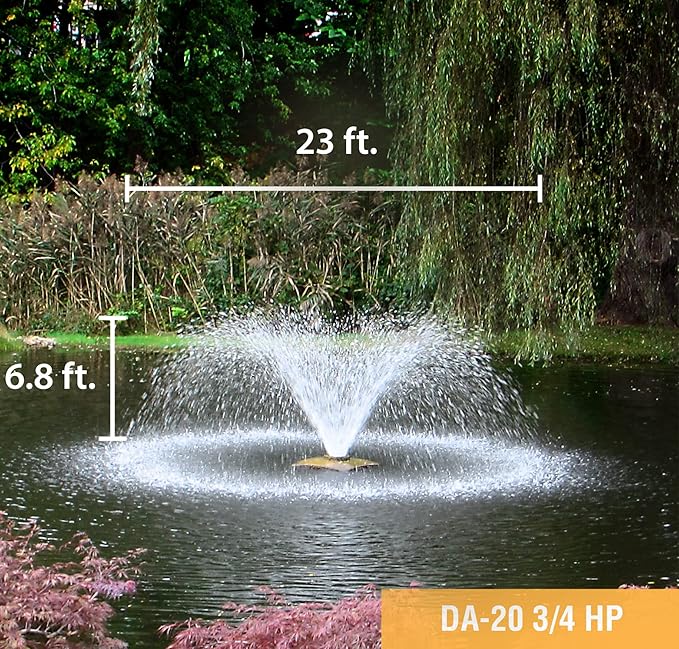 Scott Aerator DA-20 Display Pond Aerator – 3/4 Horse Power 230V 70ft Cord | Aerating Pond Fountain for up to 1 Acre Ponds | Pond Aerator Pump for Small Ponds | Pond Aeration System Metallic